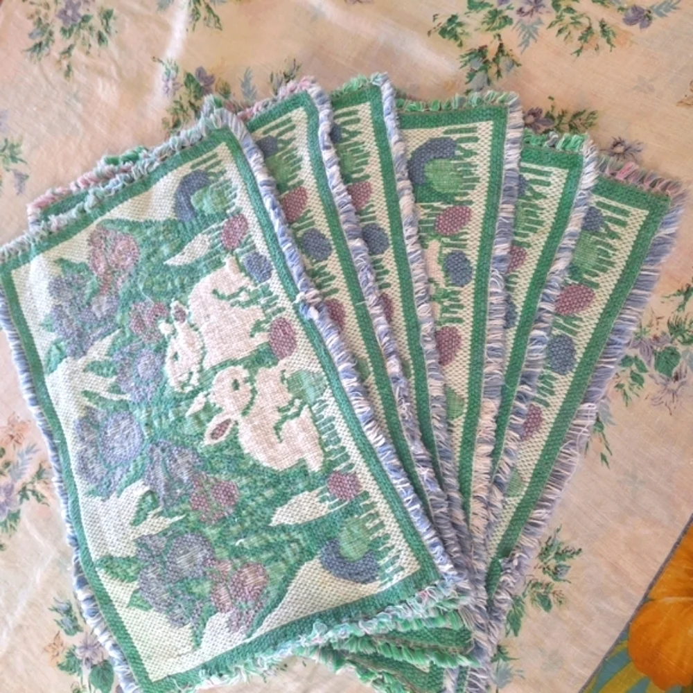 Charming Bunny and Floral Tapestry Placemats